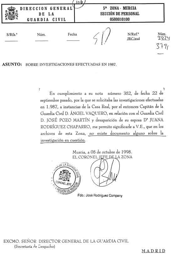 "La Dirección General de la Guardia Civil, LO IGNORA TODO".